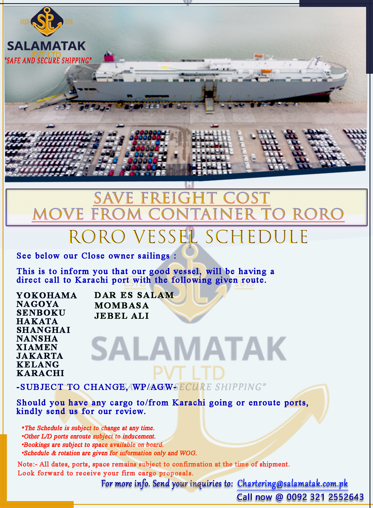 RORO VESSEL SCHEDULE